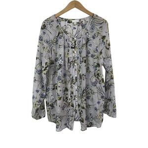 J. Jill Button Up Blouse Womens XL Cotton Silk Floral Semi-Sheer Lightweight Top